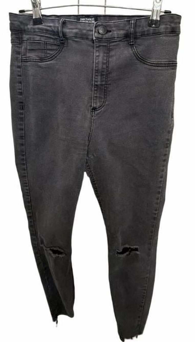 Zara Trafaluc Denim Collection Skinny Jeans Size 10 Gray Distressed